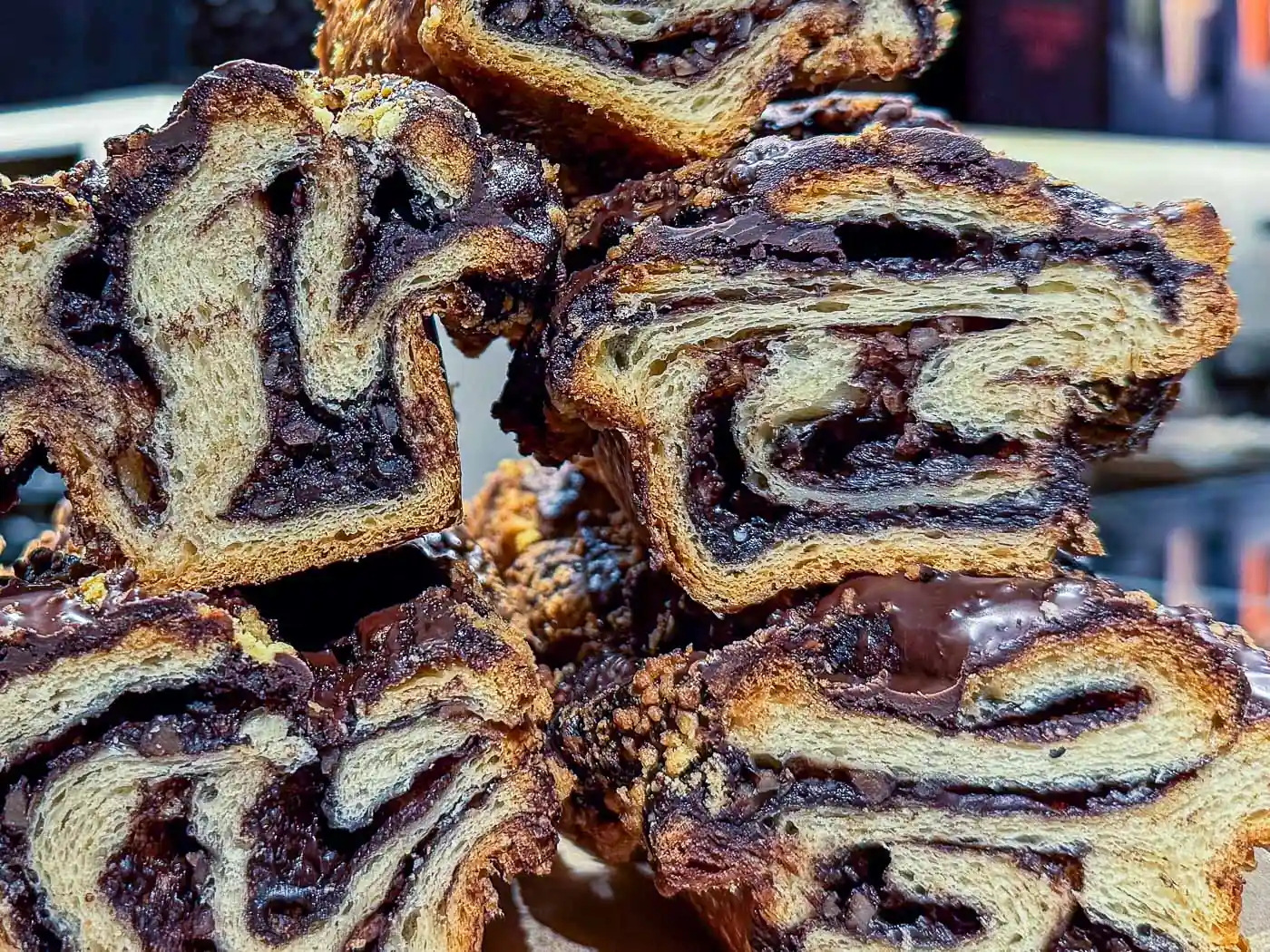 Chocolate babka cakes on display at Nishiki Market