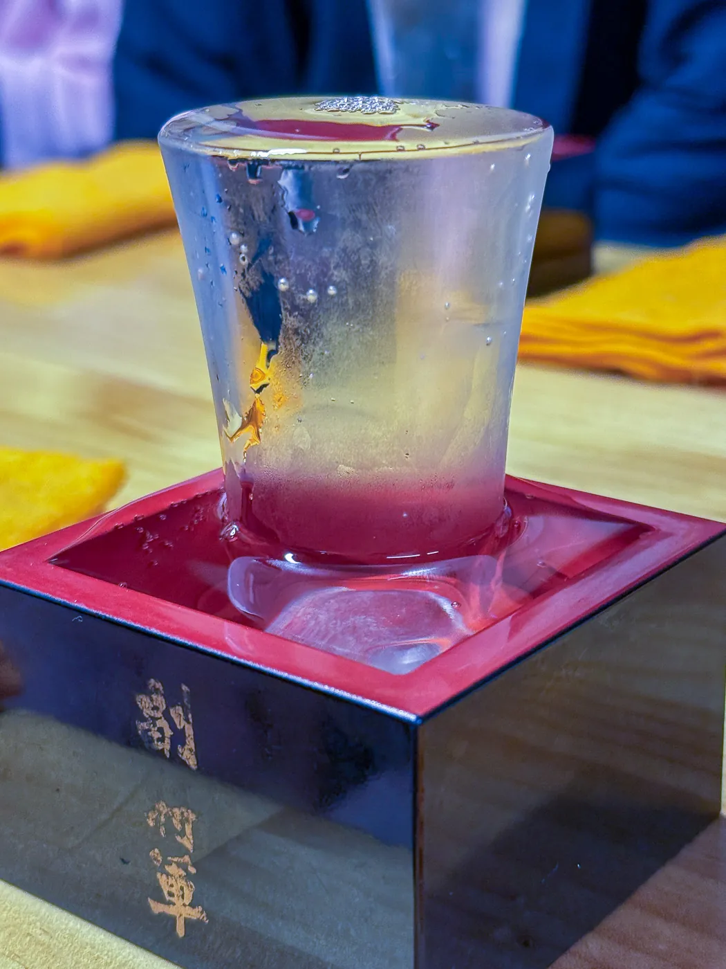 Overflowing boxed sake on the tour in Ueno, Tokyo