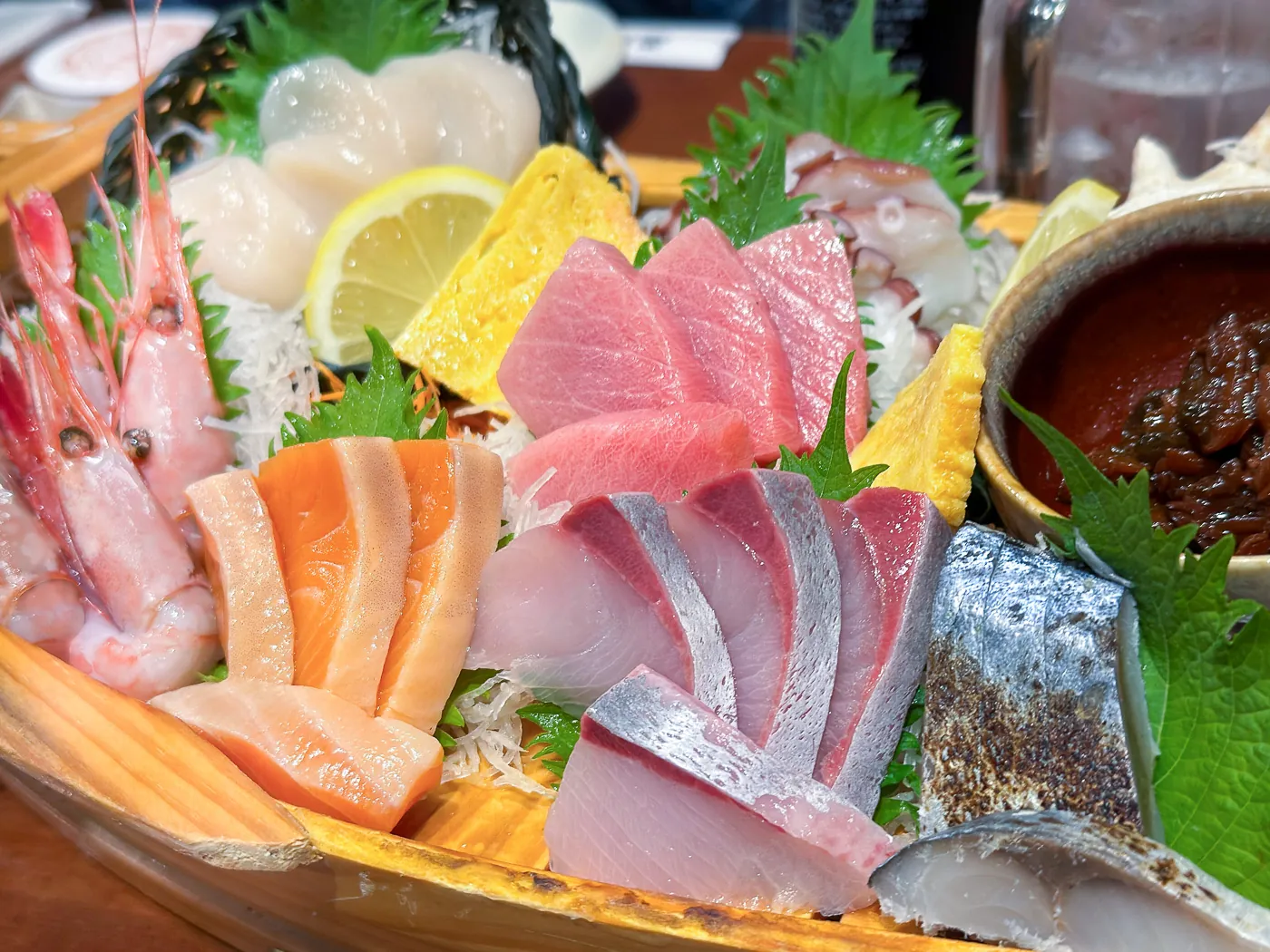 Sashimi boat on my Ueno food tour in Tokyo