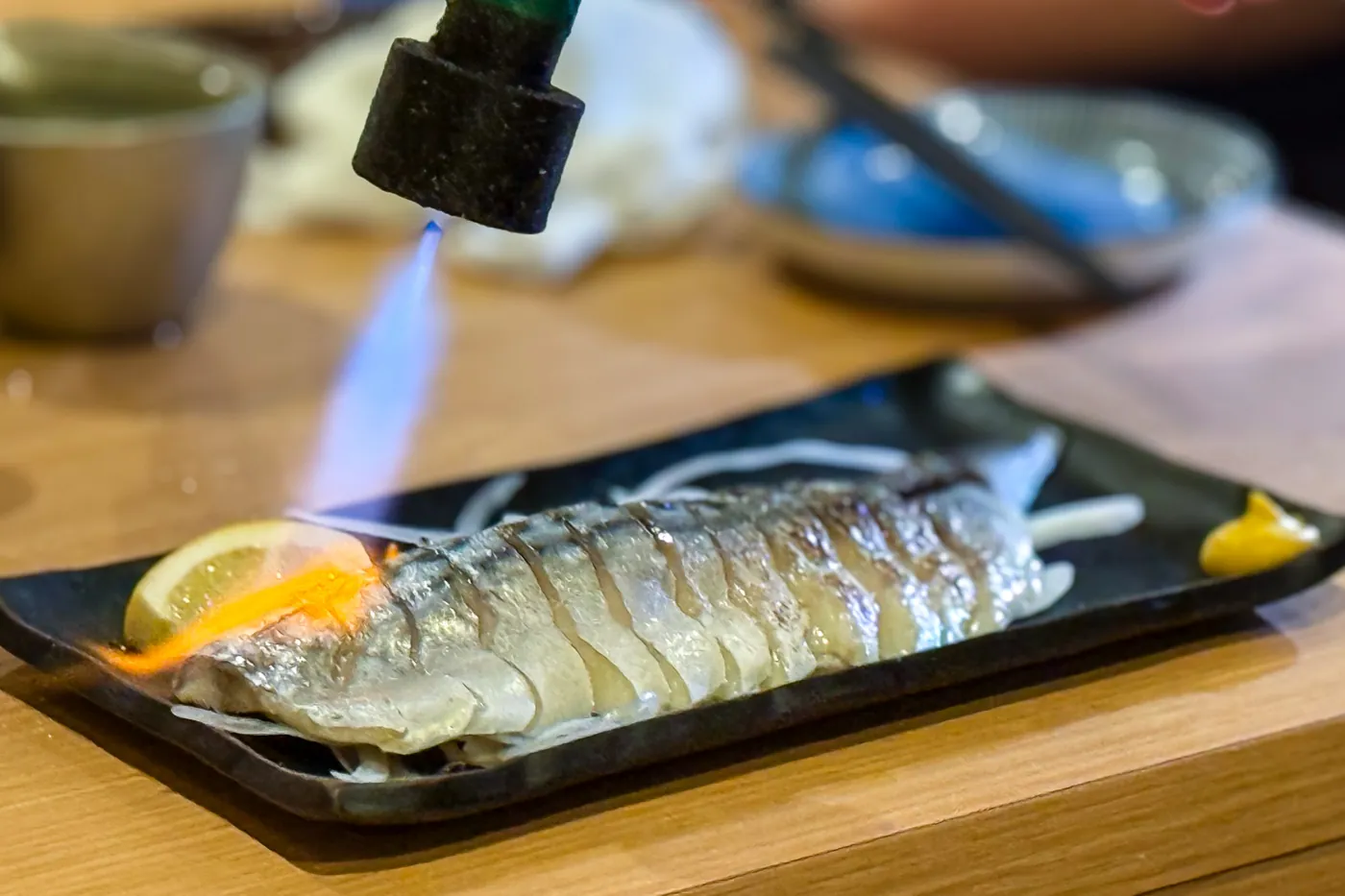 Cured mackerel seared with a blowtorch, Shinjuku food tour