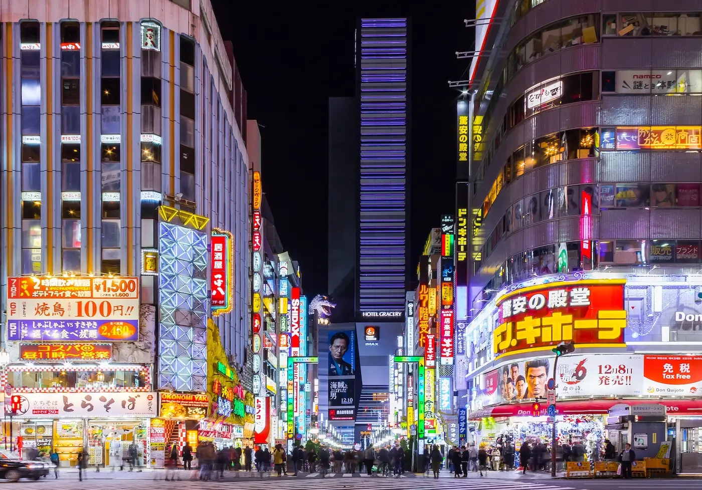 Classic Kabukicho, Tokyo scene with godzilla and Hotel Gracery in the background