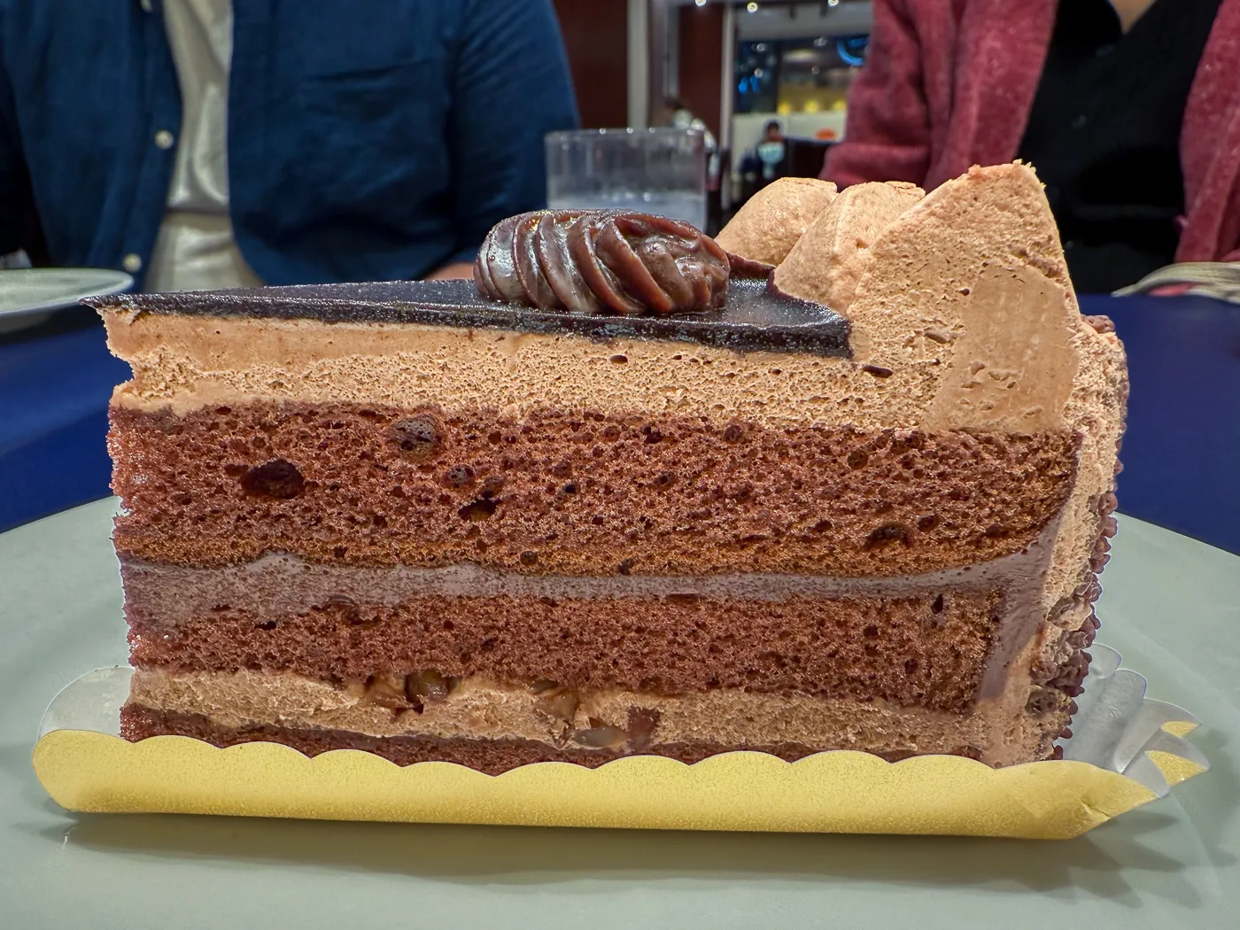 Slice of chocolate cake served at the final stop in Ginza