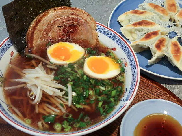 Ramen and gyoza I made at an Osaka cooking class